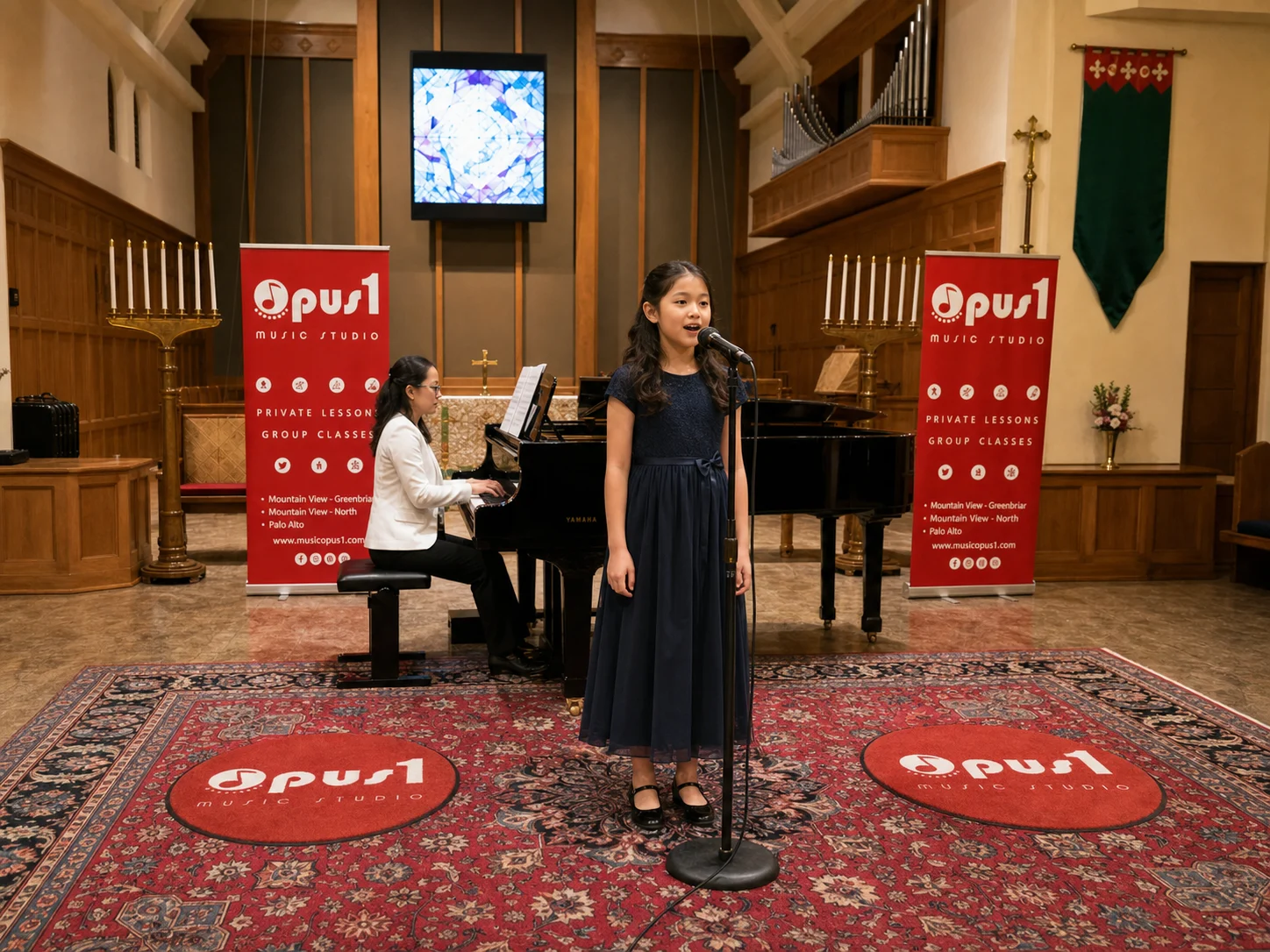 Young voice student performing with piano accompaniment