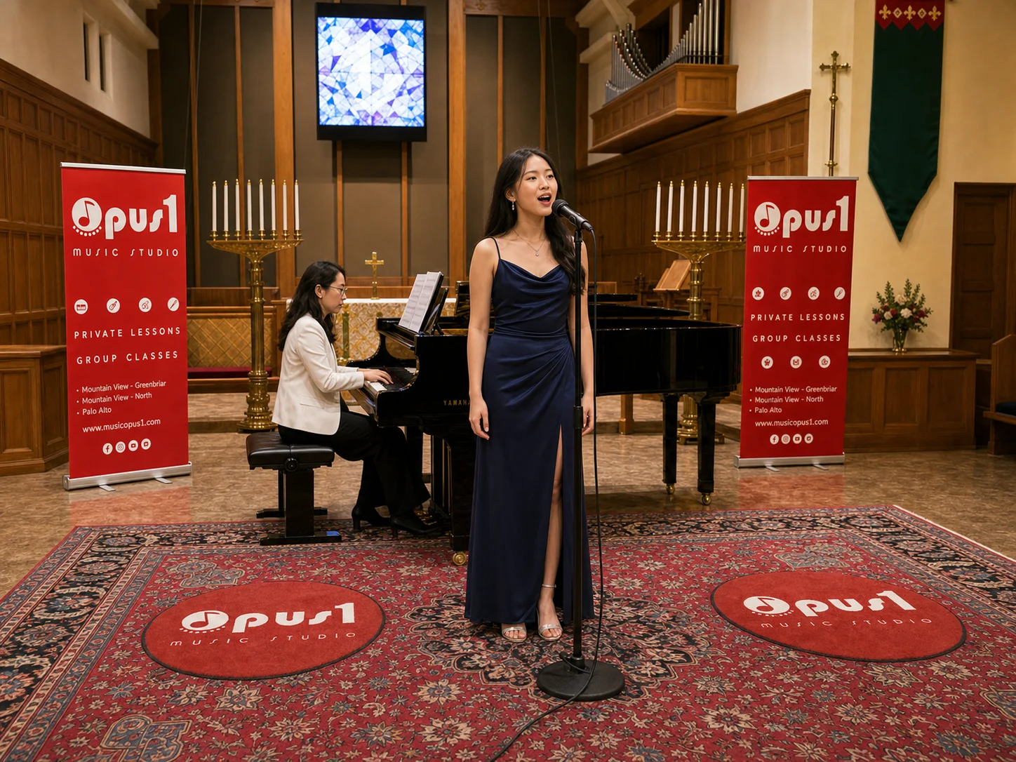 Teen voice student performing with pianist