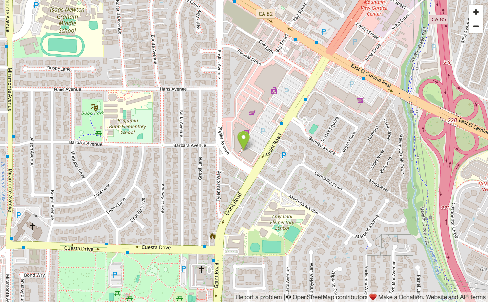 Map showing 1350 Grant Road #5, Mountain View, CA 94040