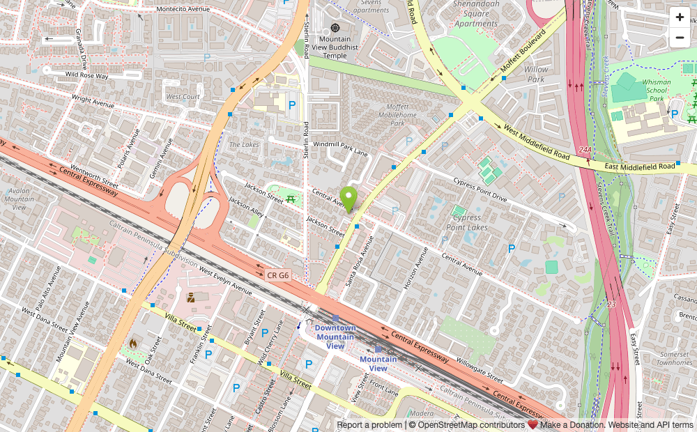 Map showing 284 Moffett Blvd, Mountain View, CA 94043